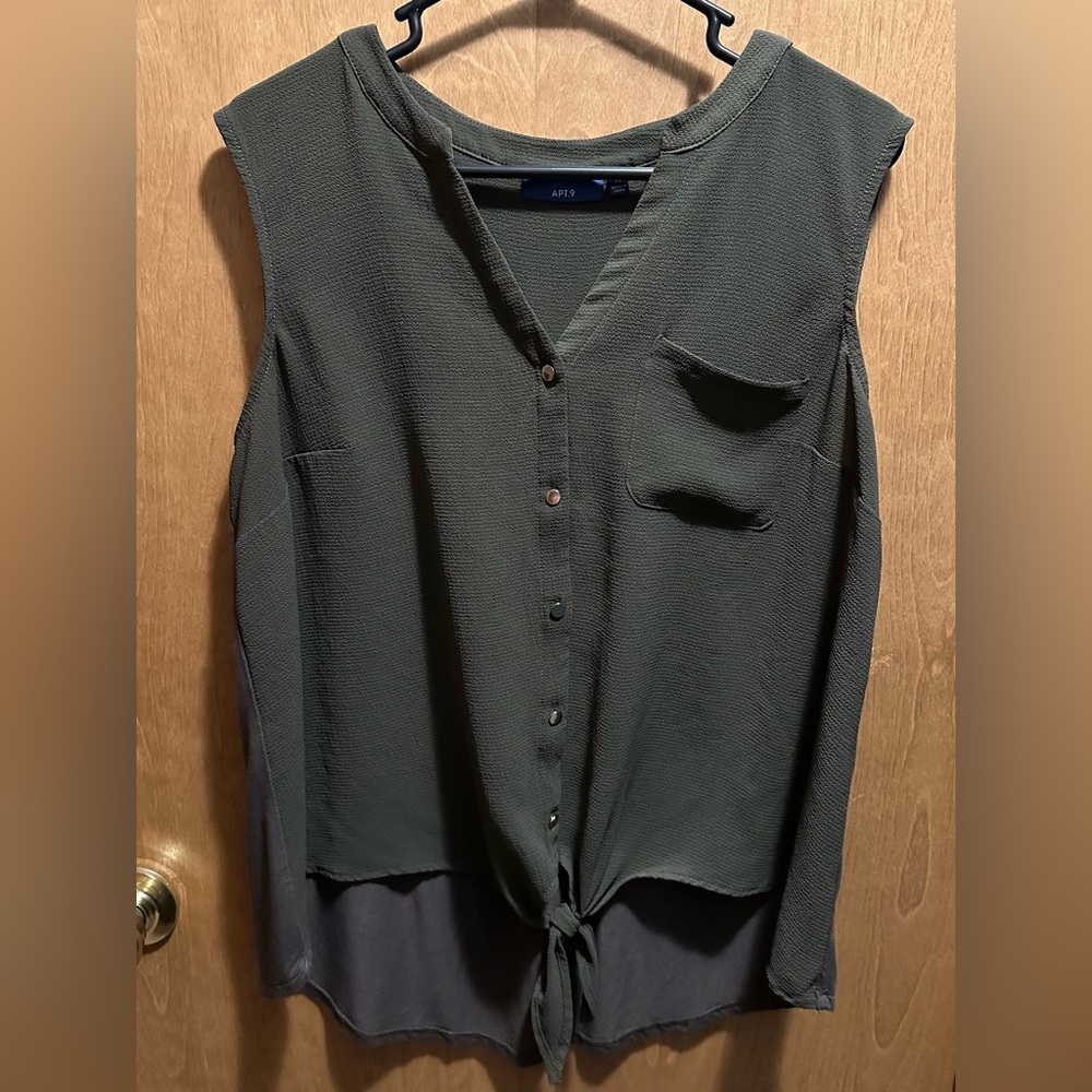Apt. 9 Sleeveless Button-Down Blouse - Dark olive Green